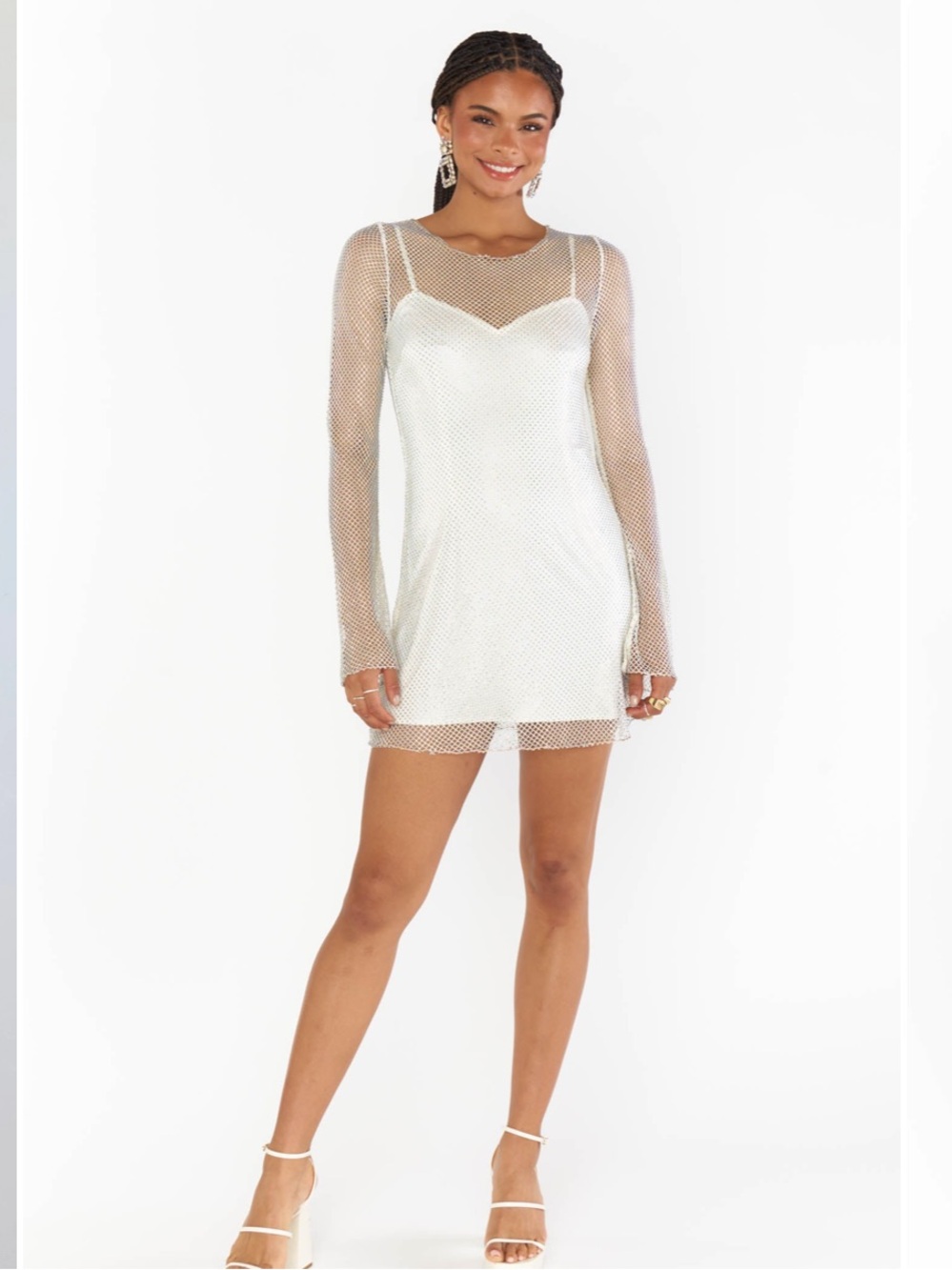 Show Me Your MuMu Iconic White Mesh Overlay Mini Dress with Slip